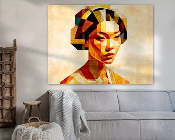 Sunny Geisha, modern portret van een Japanse vrouw van Mad Dog Art