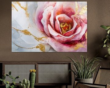 Roze roos met gouden accenten van Imperial Art House