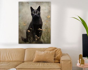 Zwarte Kater met Gele Bloemen van Emil Husstege