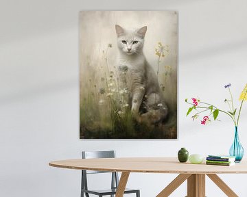 Light grey cat among flowers by Emil Husstege