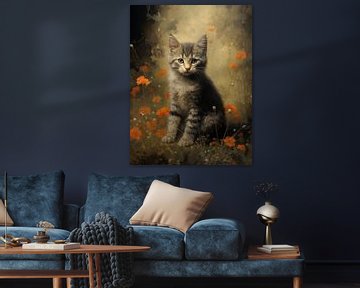 Striped Kitten among Orange Flowers by Emil Husstege