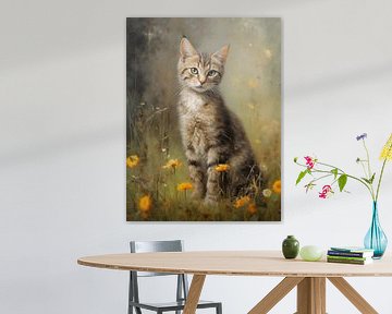 Young Cat among Yellow Flowers by Emil Husstege