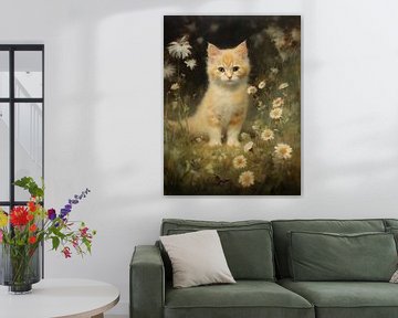 Orange-White Kitten among Daisies and Butterflies by Emil Husstege