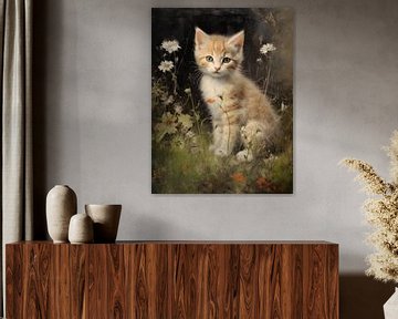 Orange Kitten among Daisies and Fieldflowers by Emil Husstege