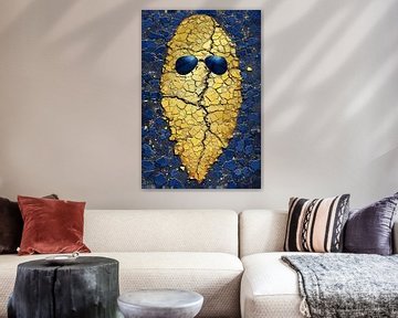 Gouden Aardappel met Zonnebril op Blauwe Achtergrond van Imperial Art House