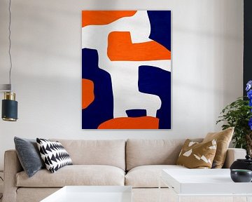 Organische abstracte kunst - blauw en oranje