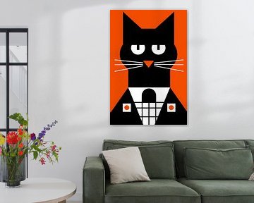 Minimalistisch Zwarte Kat in Smoking Kunstprint van Imperial Art House