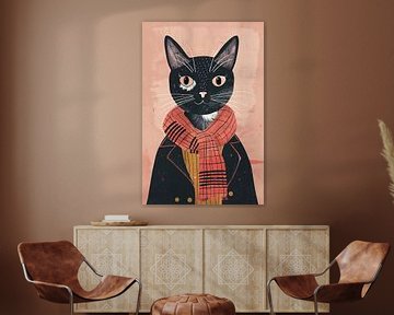 Modern illustratie van een kat met sjaal van Imperial Art House