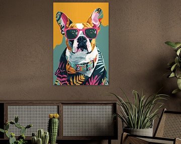 Franse Bulldog met Zonnebril en Hawaïhemd van Imperial Art House