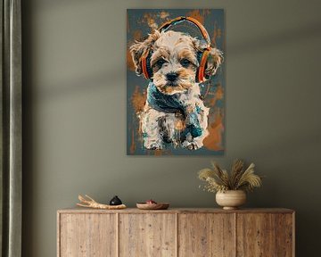 Portret van een Hond met Koptelefoon van Imperial Art House