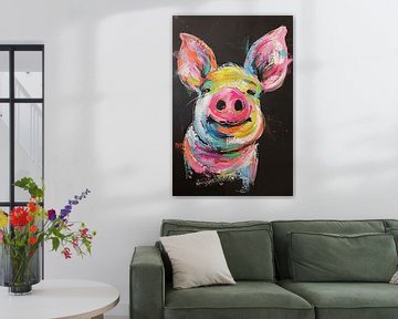 Kleurrijk portret van een vrolijk varken van Imperial Art House
