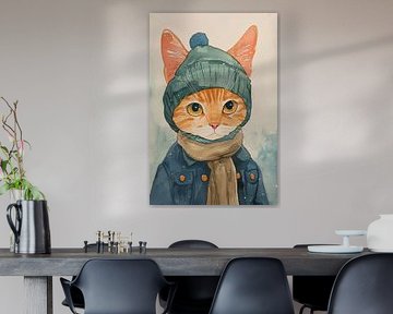 Digitale Kunst von einer Katze in Winterkleidung von Imperial Art House