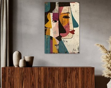 Abstraktes kubistisches Porträt mit kontrastierenden Farben von Imperial Art House