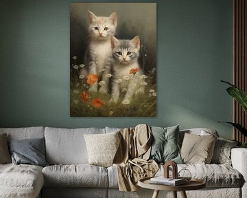 Kittens in Flower Field by Emil Husstege