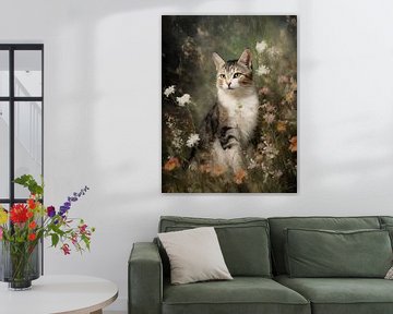 Striped Cat in Wild Flower Garden by Emil Husstege
