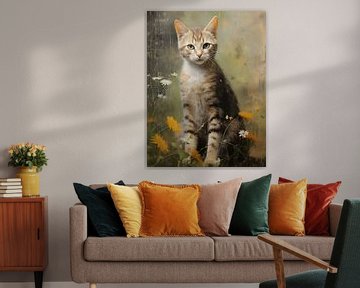 Striped Cat among Yellow Flowers by Emil Husstege