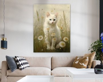 Witte Poes in een Pluizenveld van Emil Husstege