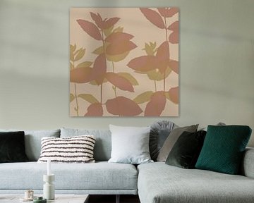 Bladeren in warm bruin, goud en beige. Abstracte botanische kunst. van Dina Dankers