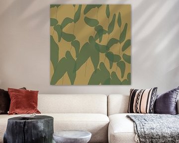 Bladeren in groen en oker. Abstracte botanische kunst. van Dina Dankers