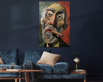 Abstract portret met felle kleuren en sigaar van Imperial Art House