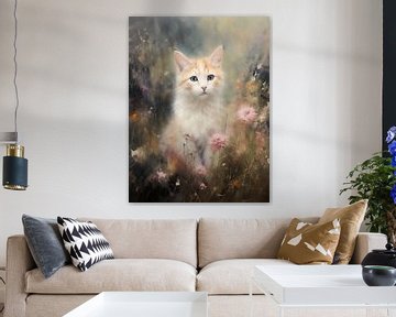 Light orange Kitten in Misty Flower Garden by Emil Husstege