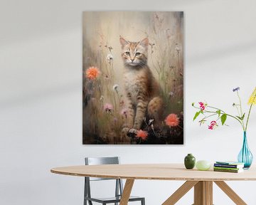 Striped Kitten in Field of Wild Flowers by Emil Husstege