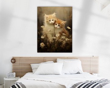 Cuddling Kittens among Daisies by Emil Husstege