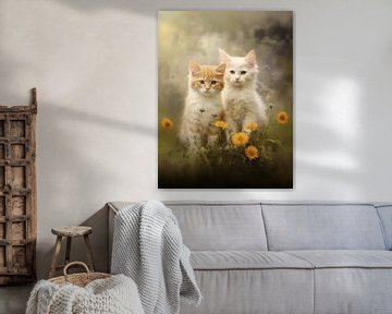 Cheerful Kittens in Sunlit Meadow by Emil Husstege