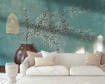 Still life with Copier's Flora vase with Japanese cherry by Renske F. Schut