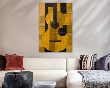 Abstract gele gitaar met zwarte lijnen van Imperial Art House