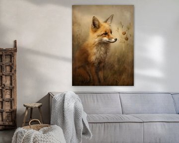 Fox in Quiet Grass Landscape by Emil Husstege