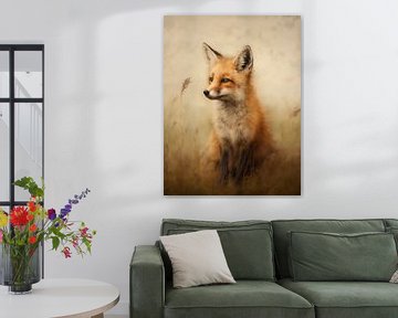 Young Fox in Grass Landscape by Emil Husstege