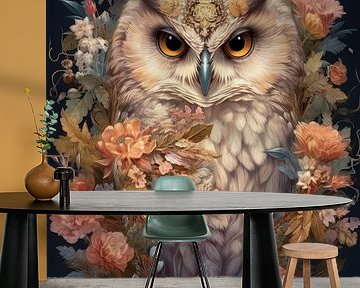 Verzauberter Uhu in Blumengirlande von Emil Husstege