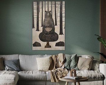 Meditating Bear in Winter Forest