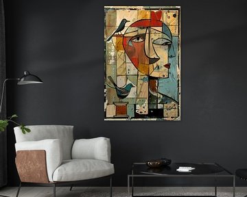 Abstracte vrouw met vogels van Imperial Art House