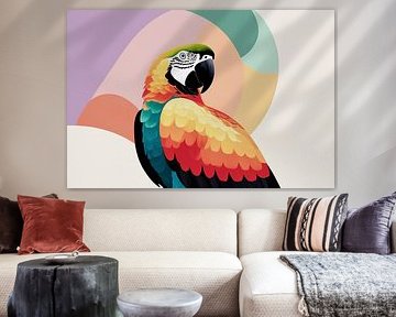 Colourful parrot against abstract background by Art & Soul Creations
