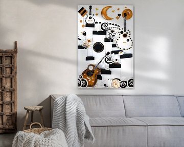 Kleurrijke Pop Art Gitaar met Maan van Imperial Art House