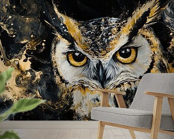 Abstracte uil in goud en zwart van Art & Soul Creations