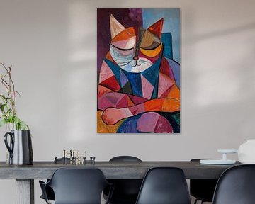 Kubistische Kat in Warme Kleuren van Imperial Art House