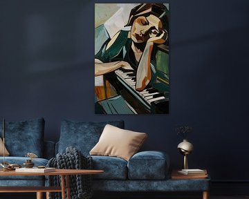 Vrouw verdiept in muziek bij piano van Imperial Art House