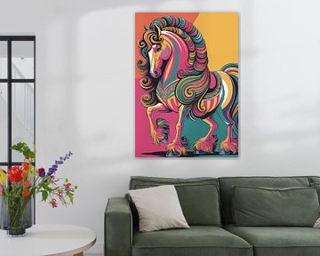 Cheval maximaliste aux couleurs vives
