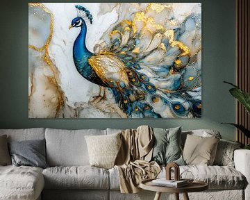 Pauw in blauw en goud van Art & Soul Creations