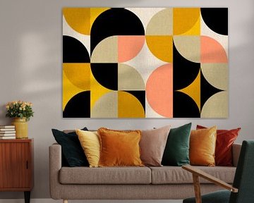 Modern Mid-Century Bauhaus Vormen Abstractie Geel Salie Groen Oker van Mad Dog Art
