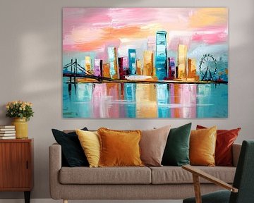 Kleurrijke skyline met reflecties van Art & Soul Creations