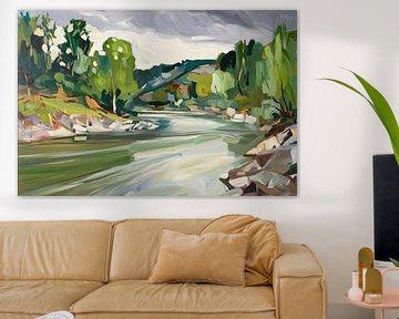 Rustig schilderij van rivierlandschap van Art & Soul Creations