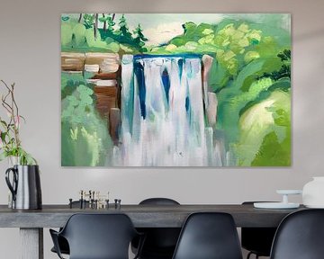 Schilderij van waterval in natuur