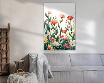 Kleurrijke Bloemenweide met Vlinder van Imperial Art House