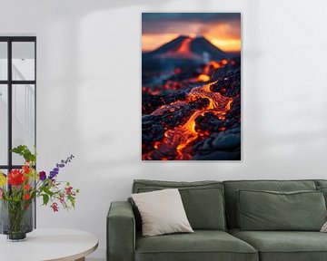 Gloeiende Lavastromen in Vulkanisch Landschap van Imperial Art House