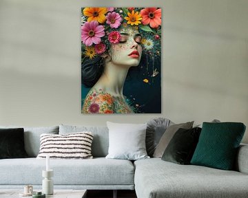 Surrealistisch portret van een vrouw met bloemen