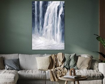 Digitale Kunst: Waterval in Monochrome Tinten van Imperial Art House